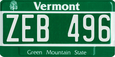 VT license plate ZEB496