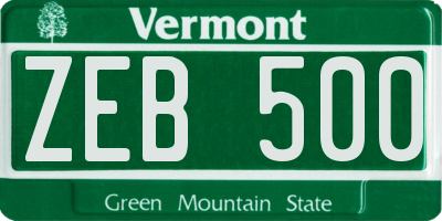 VT license plate ZEB500