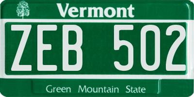 VT license plate ZEB502