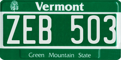 VT license plate ZEB503