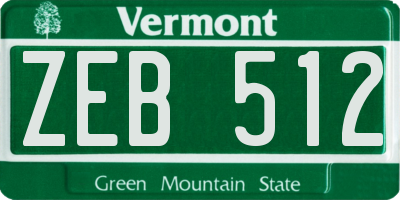 VT license plate ZEB512