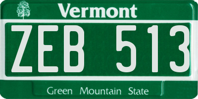 VT license plate ZEB513