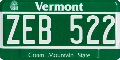 VT license plate ZEB522