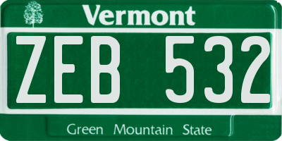 VT license plate ZEB532