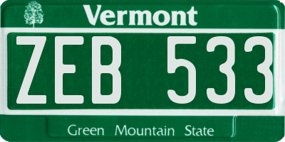 VT license plate ZEB533