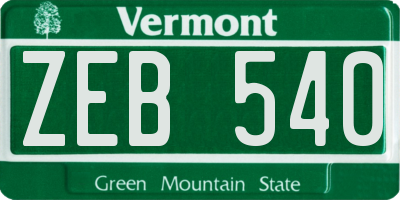 VT license plate ZEB540