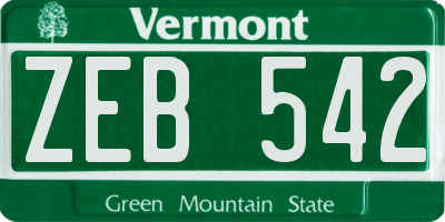 VT license plate ZEB542