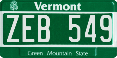 VT license plate ZEB549