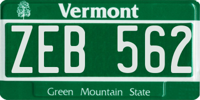 VT license plate ZEB562