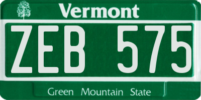 VT license plate ZEB575