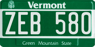 VT license plate ZEB580