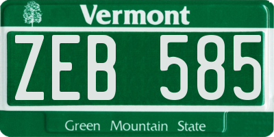 VT license plate ZEB585