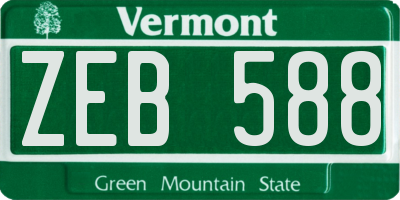 VT license plate ZEB588