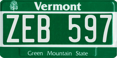 VT license plate ZEB597