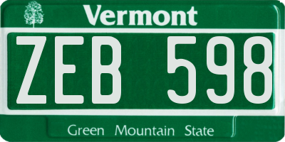 VT license plate ZEB598