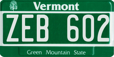 VT license plate ZEB602