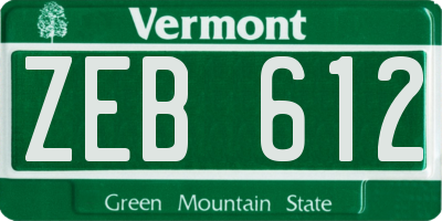 VT license plate ZEB612