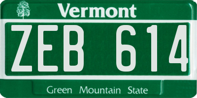VT license plate ZEB614