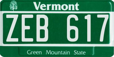 VT license plate ZEB617