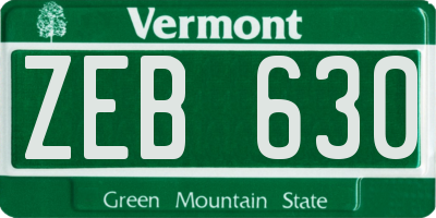 VT license plate ZEB630