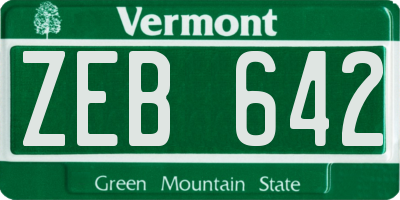 VT license plate ZEB642