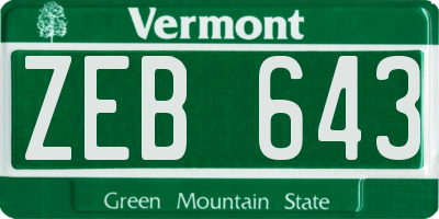 VT license plate ZEB643