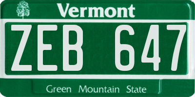 VT license plate ZEB647