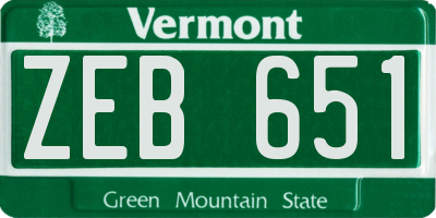 VT license plate ZEB651