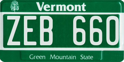 VT license plate ZEB660