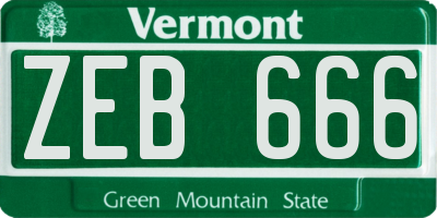 VT license plate ZEB666