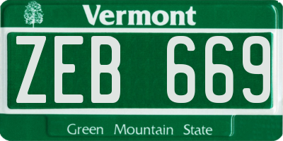 VT license plate ZEB669