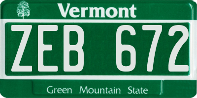 VT license plate ZEB672