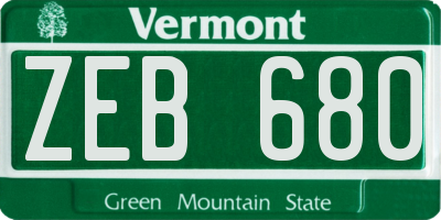 VT license plate ZEB680