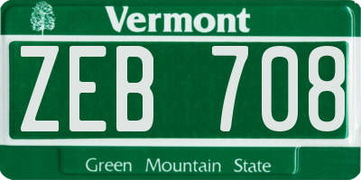 VT license plate ZEB708