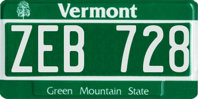 VT license plate ZEB728
