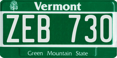 VT license plate ZEB730