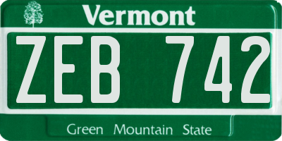 VT license plate ZEB742