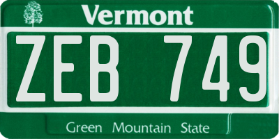 VT license plate ZEB749