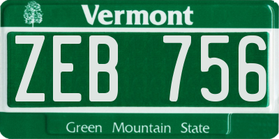 VT license plate ZEB756