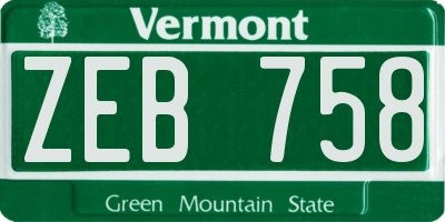 VT license plate ZEB758