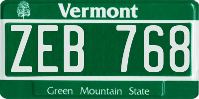 VT license plate ZEB768