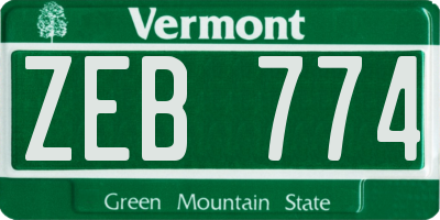 VT license plate ZEB774