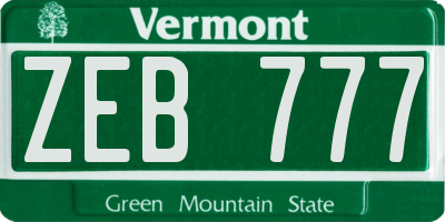 VT license plate ZEB777