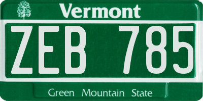 VT license plate ZEB785
