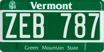 VT license plate ZEB787