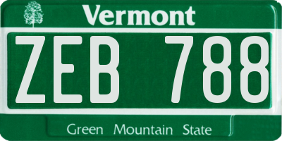 VT license plate ZEB788