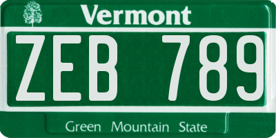 VT license plate ZEB789