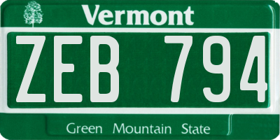 VT license plate ZEB794