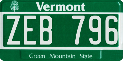 VT license plate ZEB796