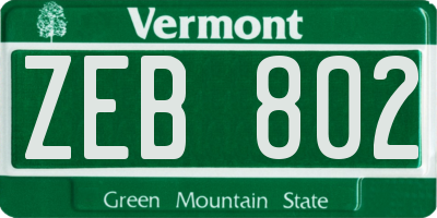 VT license plate ZEB802